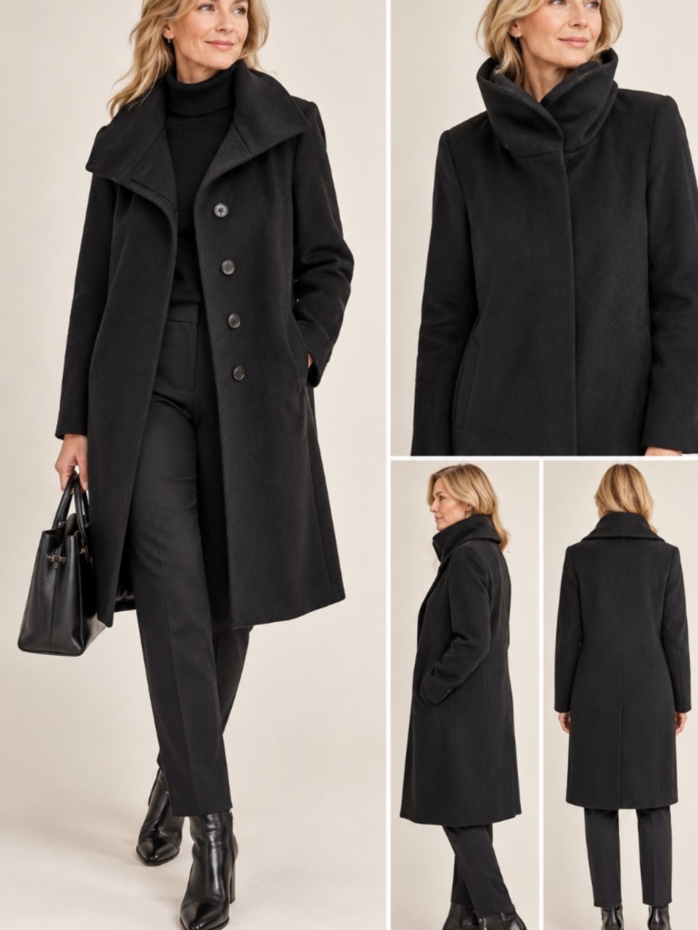 Stunning Max Mara Vintage Black Alpaca Wool Rolled Collar  Coat US 8 IT 42